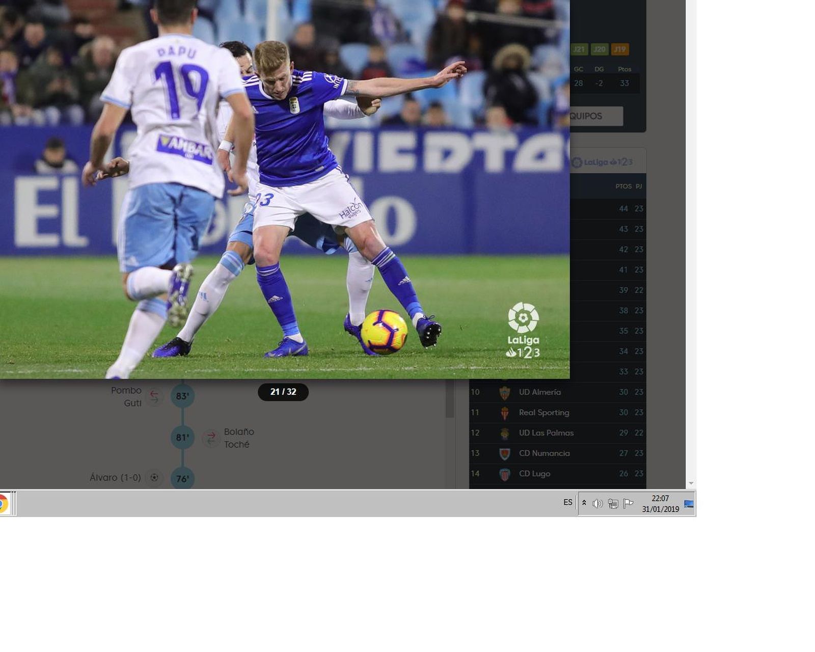 Mossa, en el duelo con el Zaragoza, el único perdido por el Oviedo en enero.