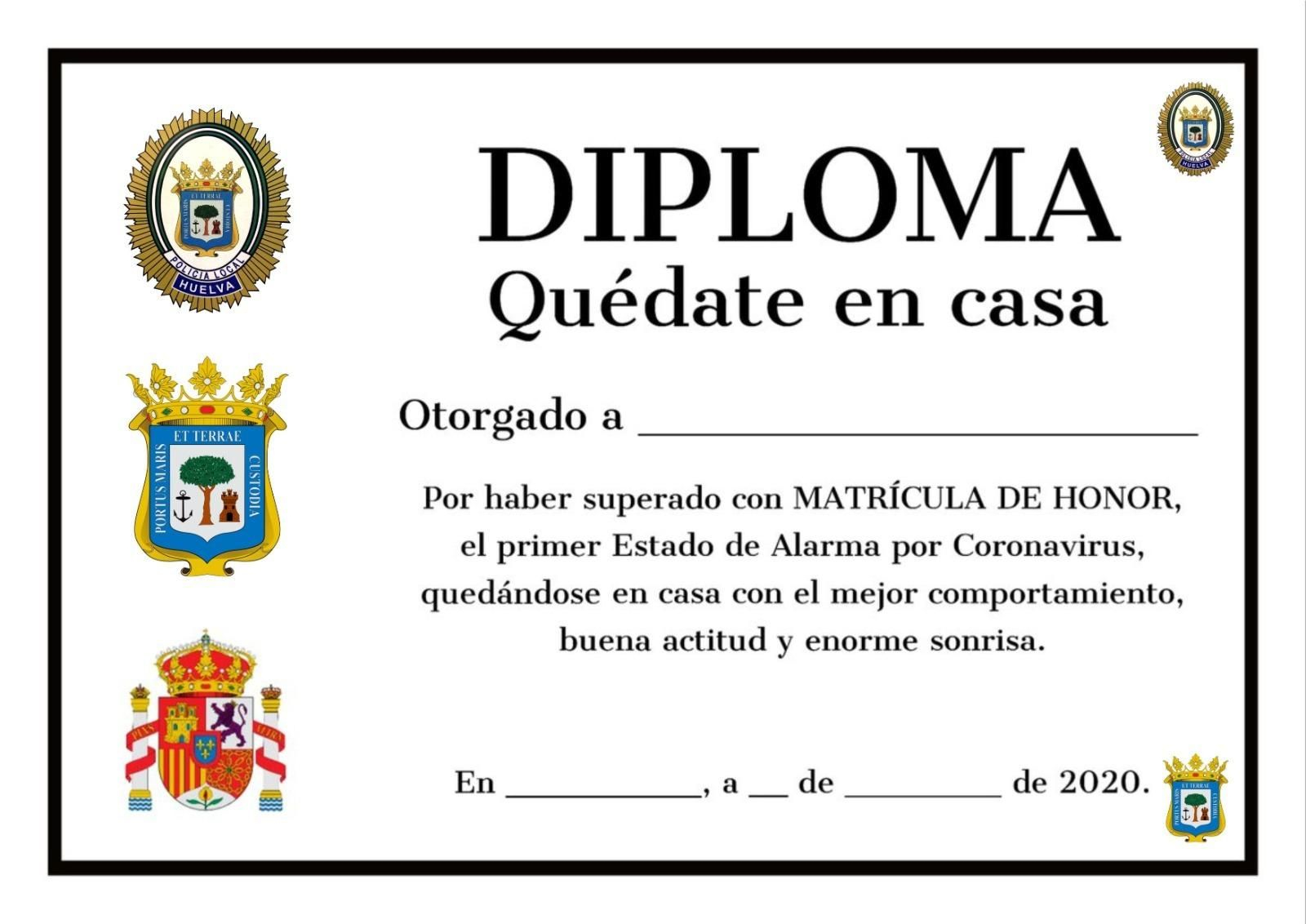 El diploma diseñado por la Policía Local de Huelva.