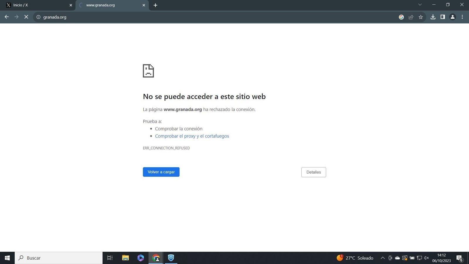 Web del Ayuntamiento de Granada a las 14:13 horas el pasado 6 de octubre de 2023