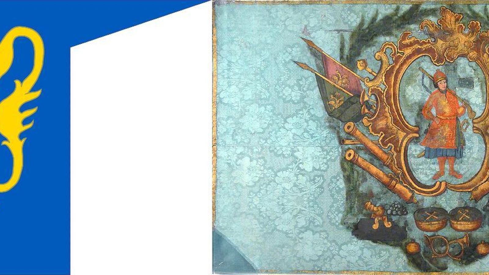 Bandera del Principado de Galitzia-Volynia (1199-1349) y bandera del Hetmanato Cosaco (1648-1764)