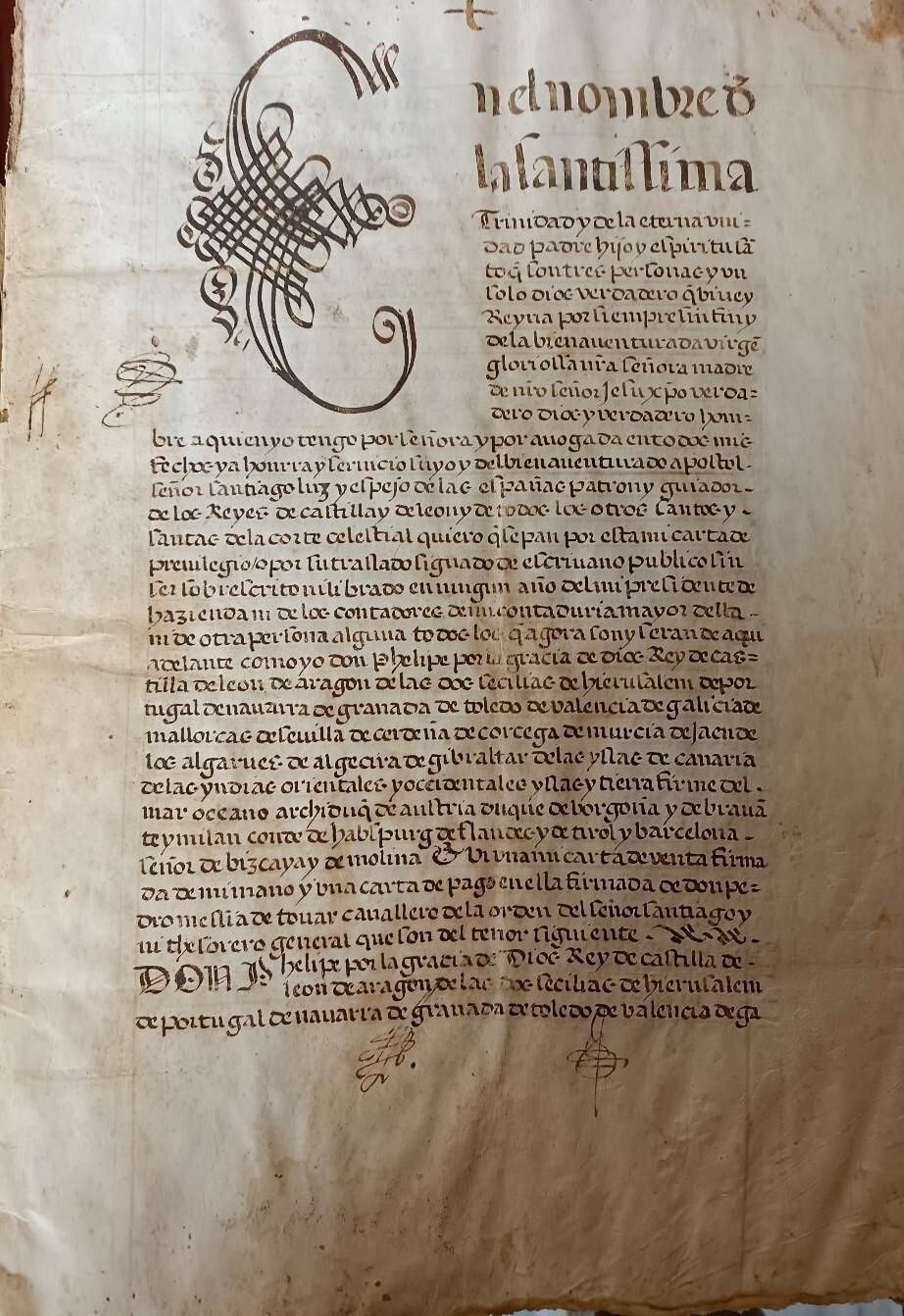 Privilegio en pergamino de Felipe II.