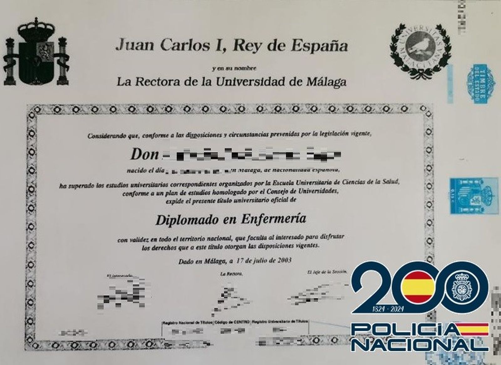 Título falsificado.