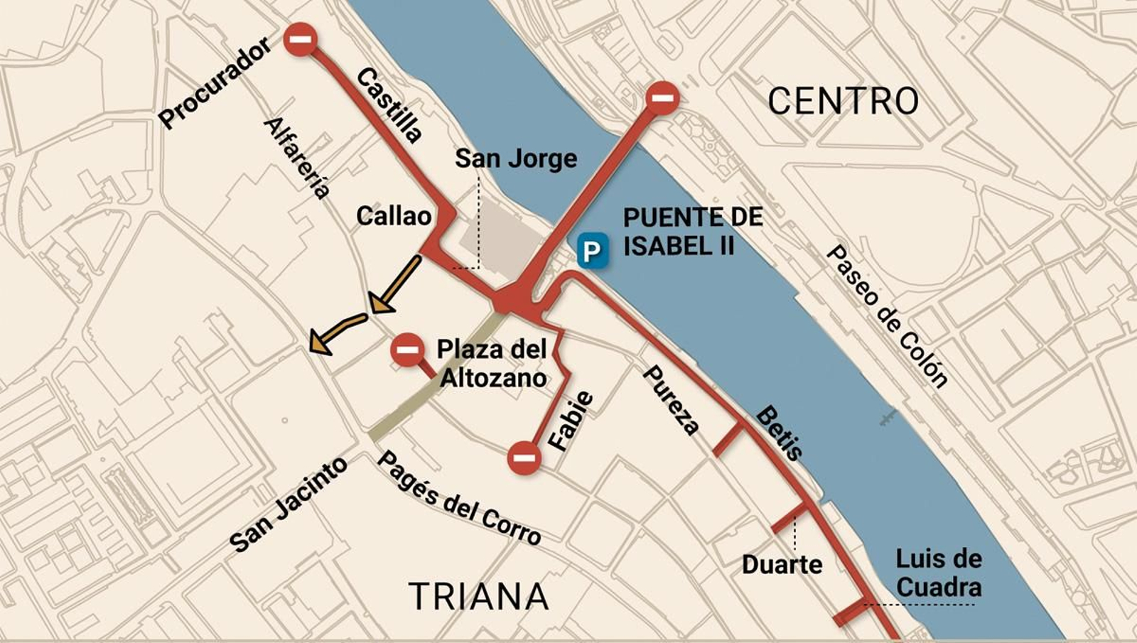 Cortes de tráfico por la Velá de Santa Ana en Triana