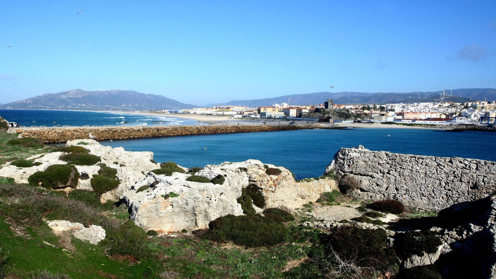 Vista general del casco urbano de Tarifa en una imagen tomada desde la Isla de las Palomas.