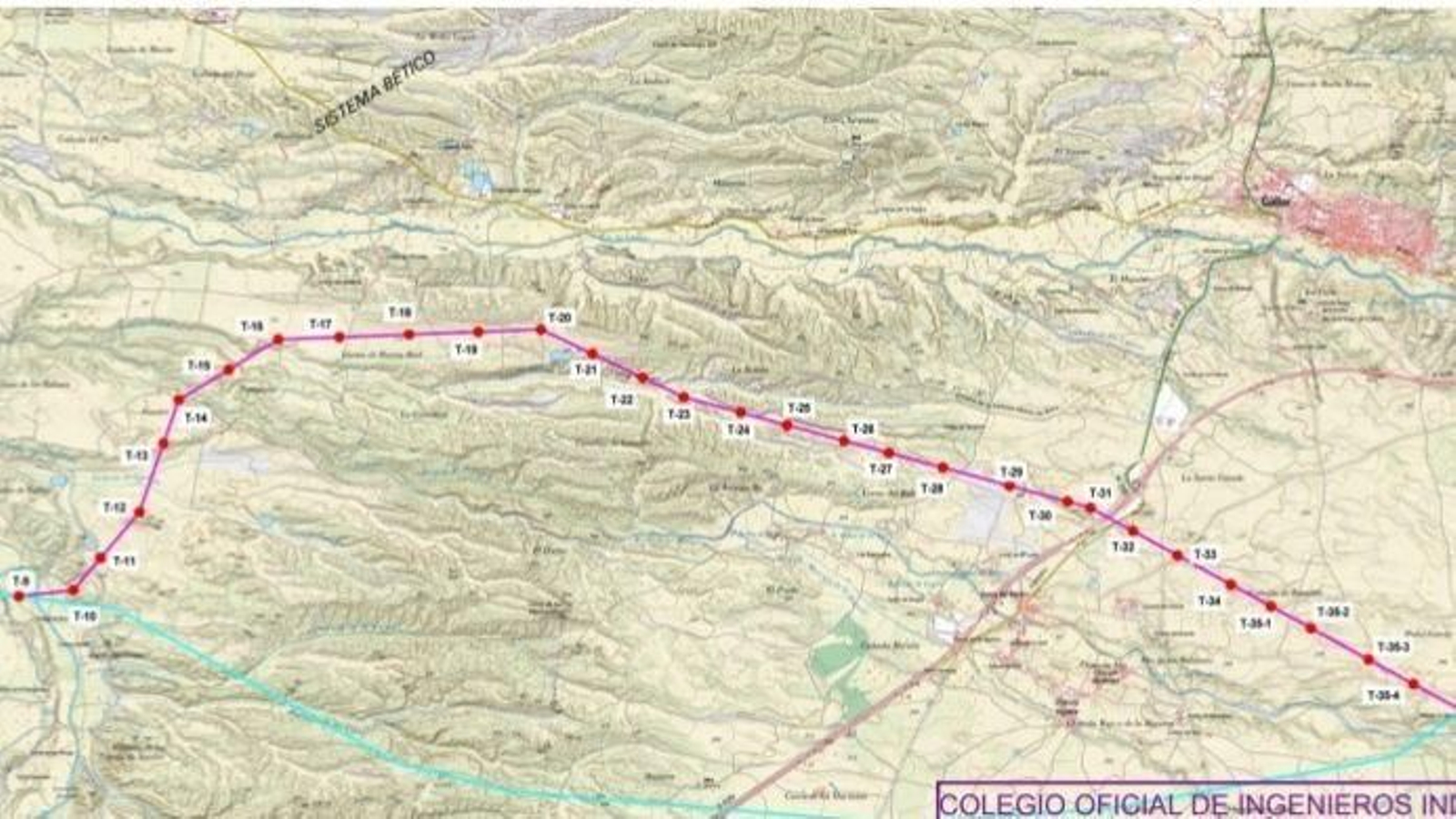 Imagen del nuevo trazado, en magenta, y el antiguo, en azul turquesa, entre Baza y Benamaurel