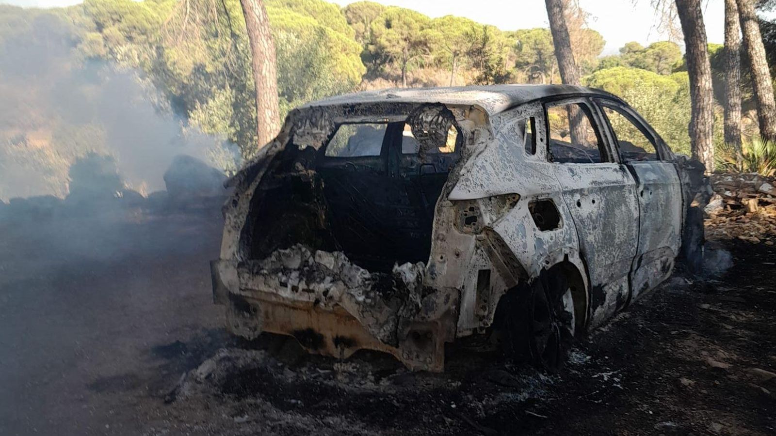Coche calcinado en el lugar del incendio.