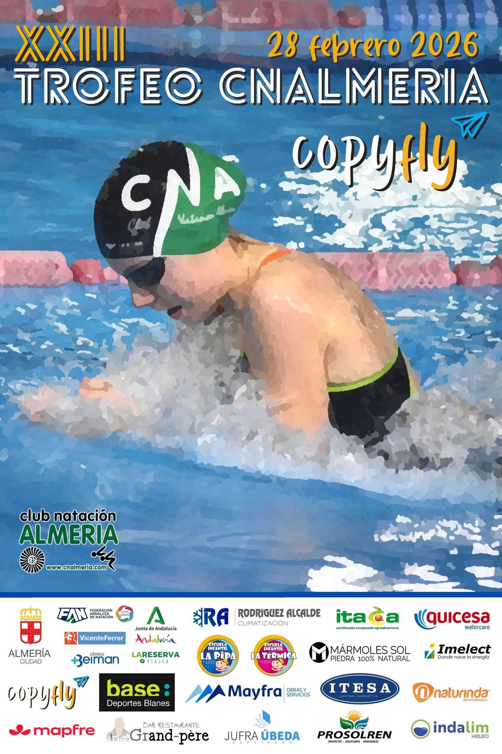 Cartel oficial de esta trigésima tercera edición del Trofeo Club Natación Almería-Copyfly.