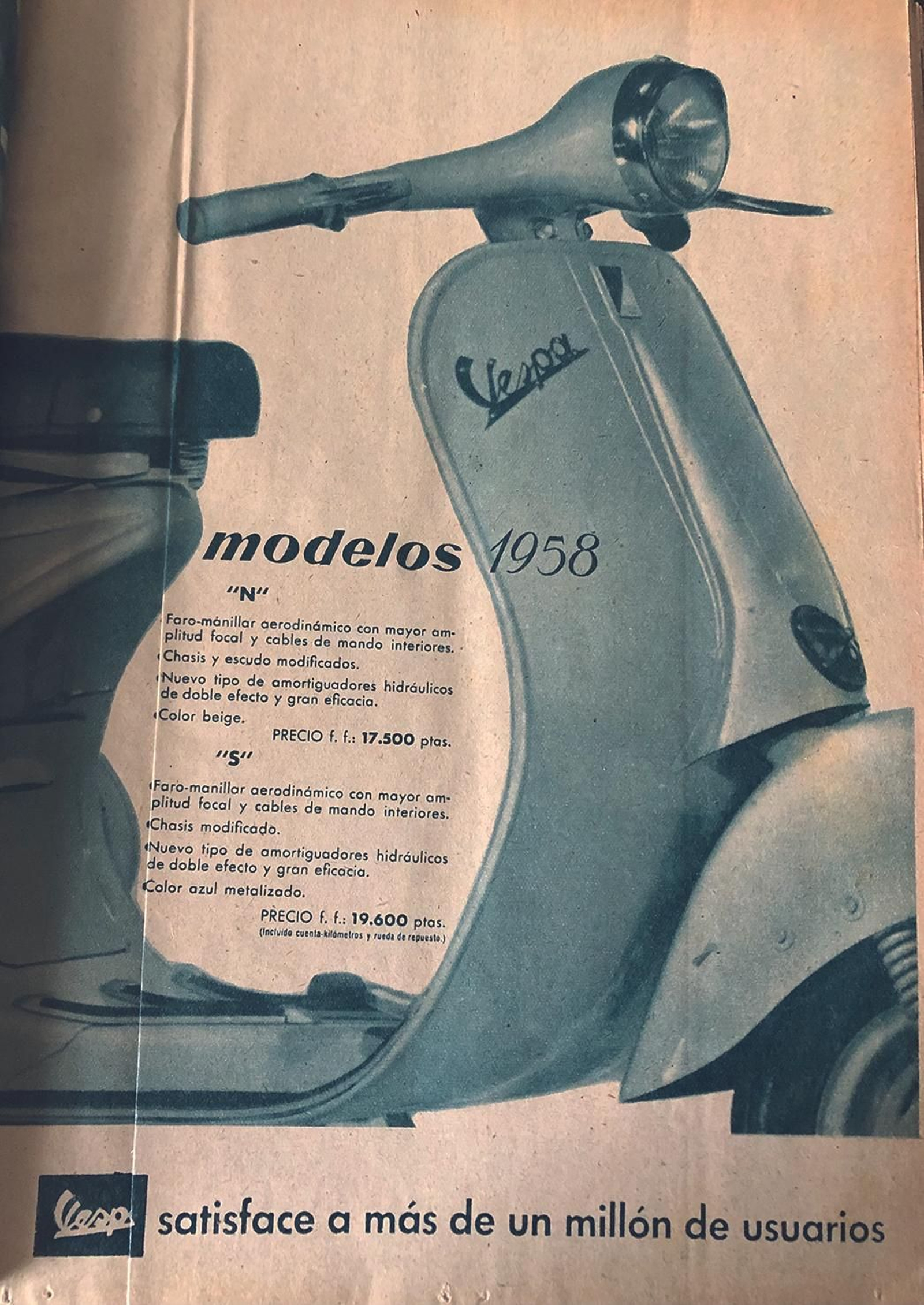 Cartel publicitario del modelo de Vespa de 1958