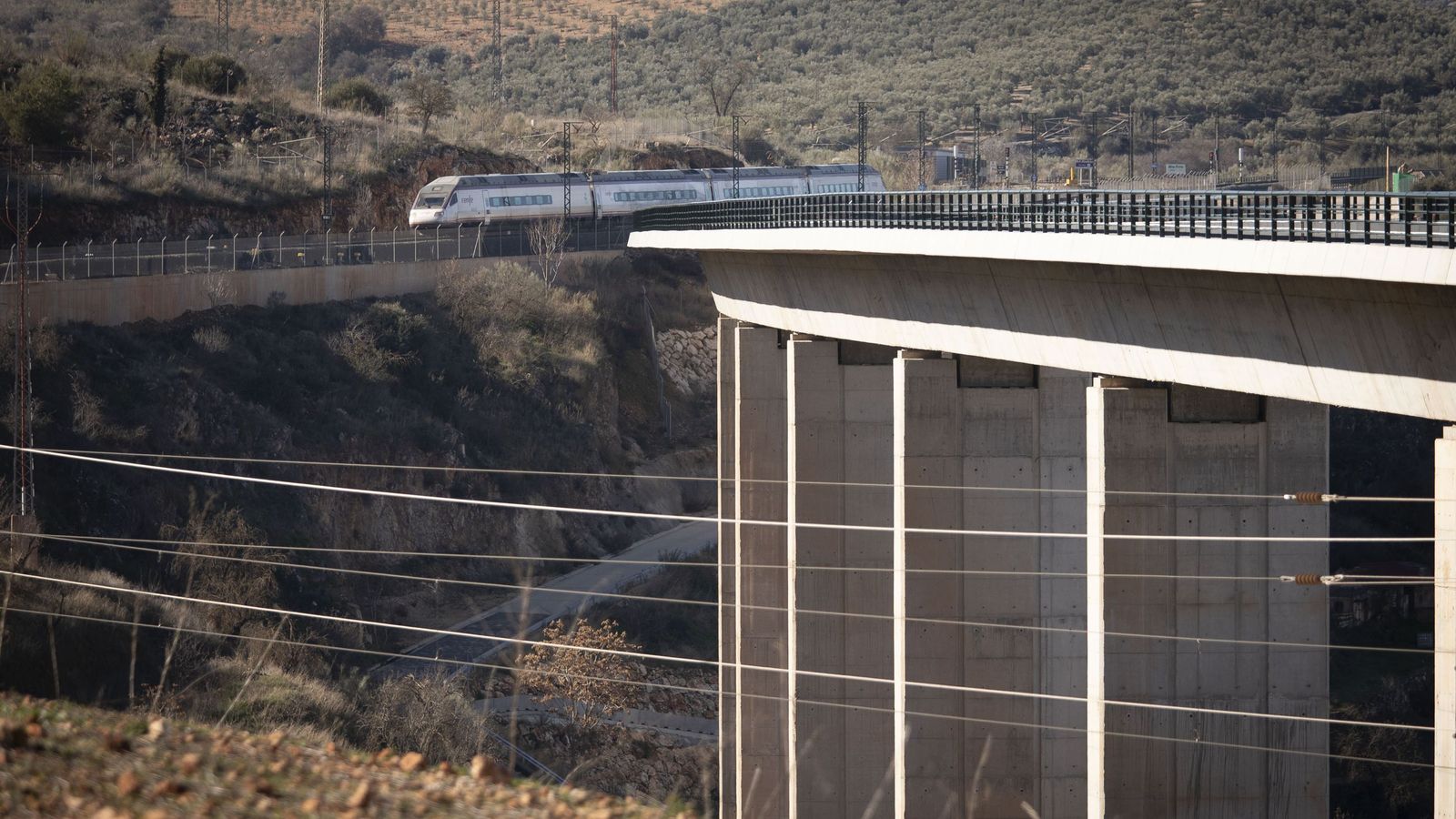 Un tren Avant circula por Loja en dirección Granada
