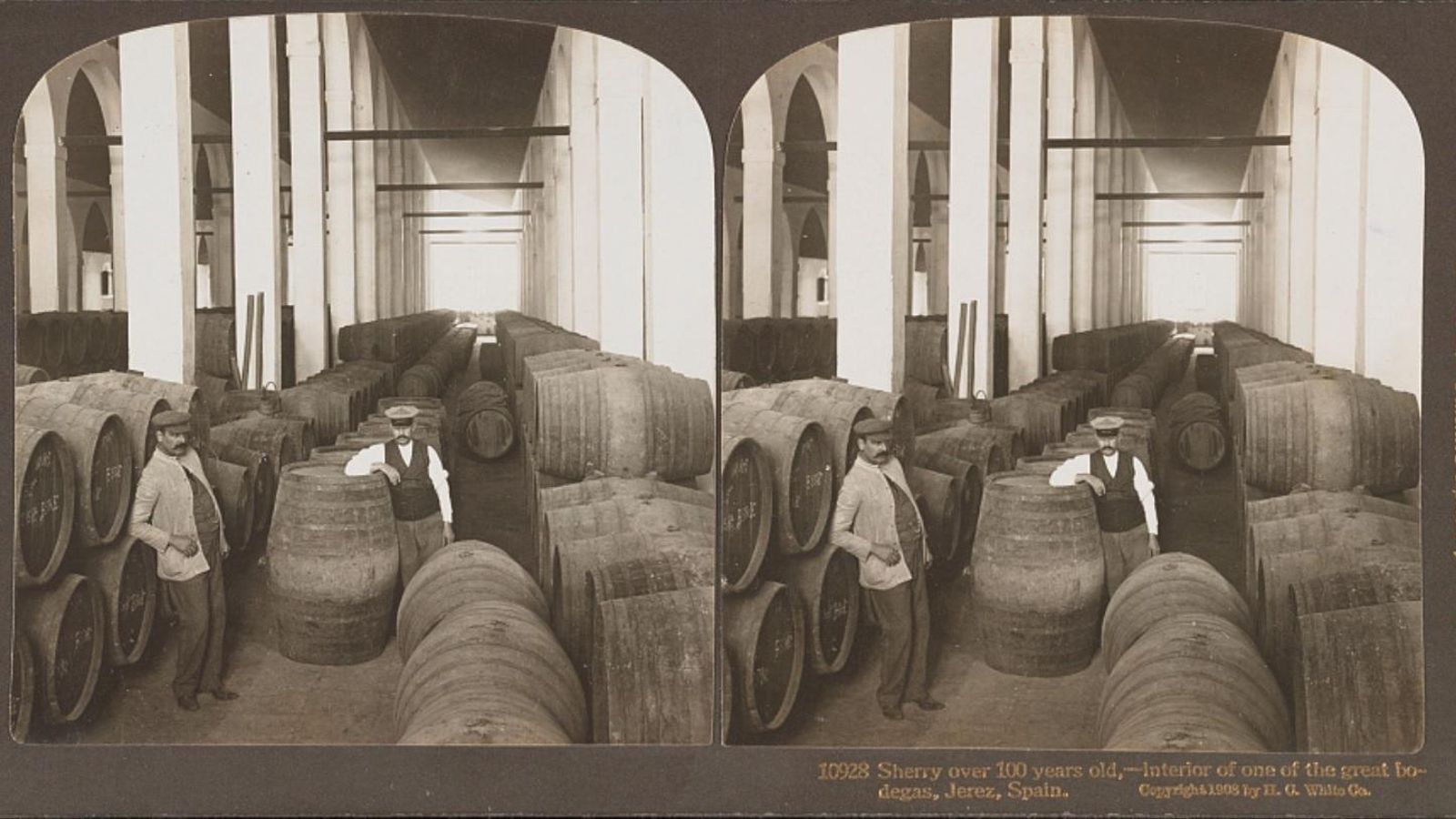 Bodega jerezana, estereoscopia de 1908.