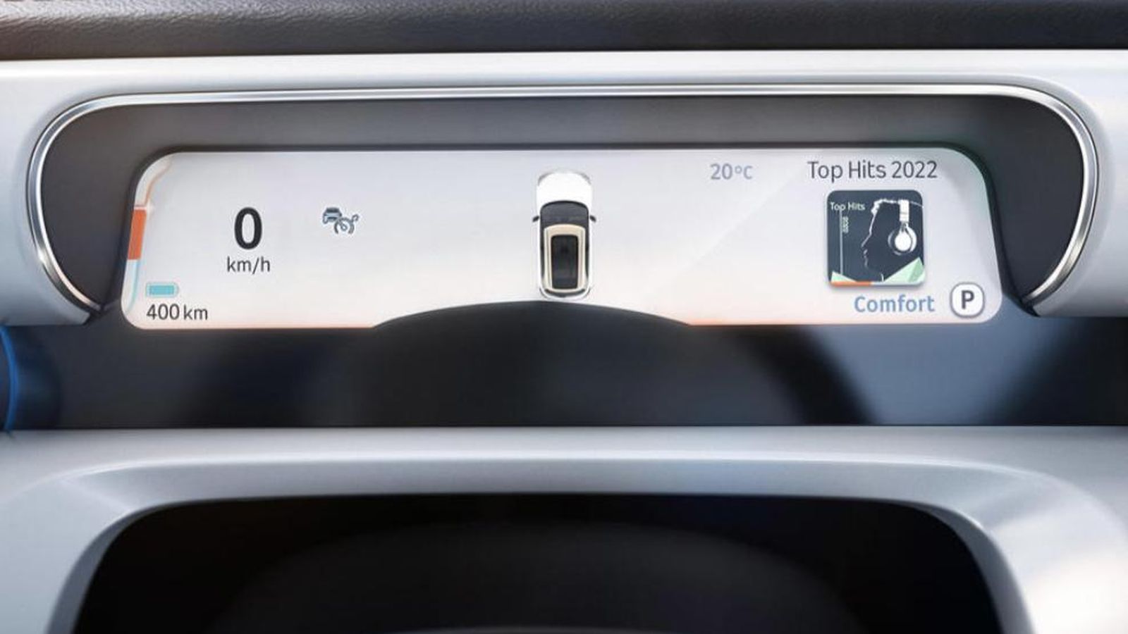 Como en otros eléctricos de reciente lanzamiento, para la instrumentación se elige una pantalla muy estrecha. Estará apoyada por un HUD.