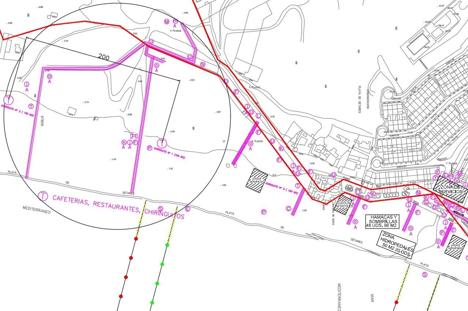 Mapa con la ubicación de los dos chiringuitos de Getares, a 200 metros de distancia. Mapa con la ubicación de los dos chiringuitos de Getares, a 200 metros de distancia.