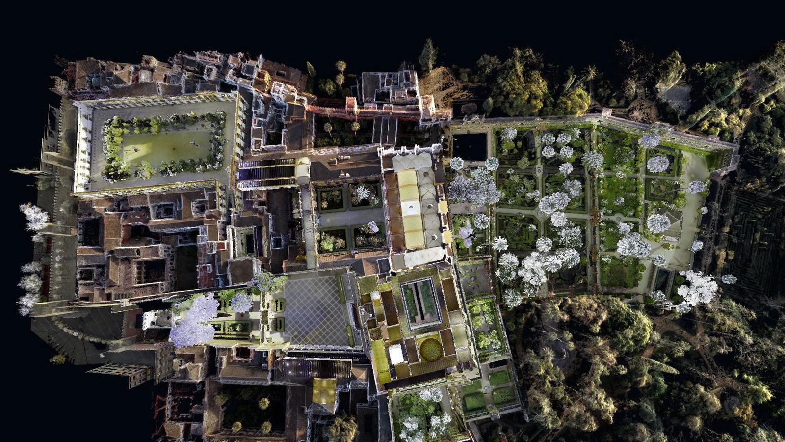 Espectacular imagen del conjunto del Alcázar obtenida por el escáner 3D de la serie documental 'Los Pilares del Tiempo'.