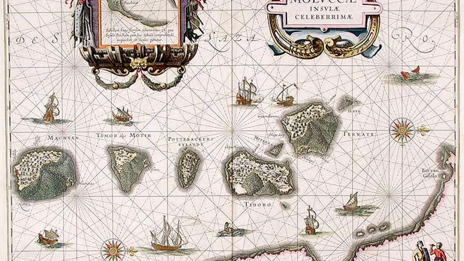 Mapa de las Molucas, aparecido en 1630 y primero en gran escala de las islas en ese momento neerlandesas.