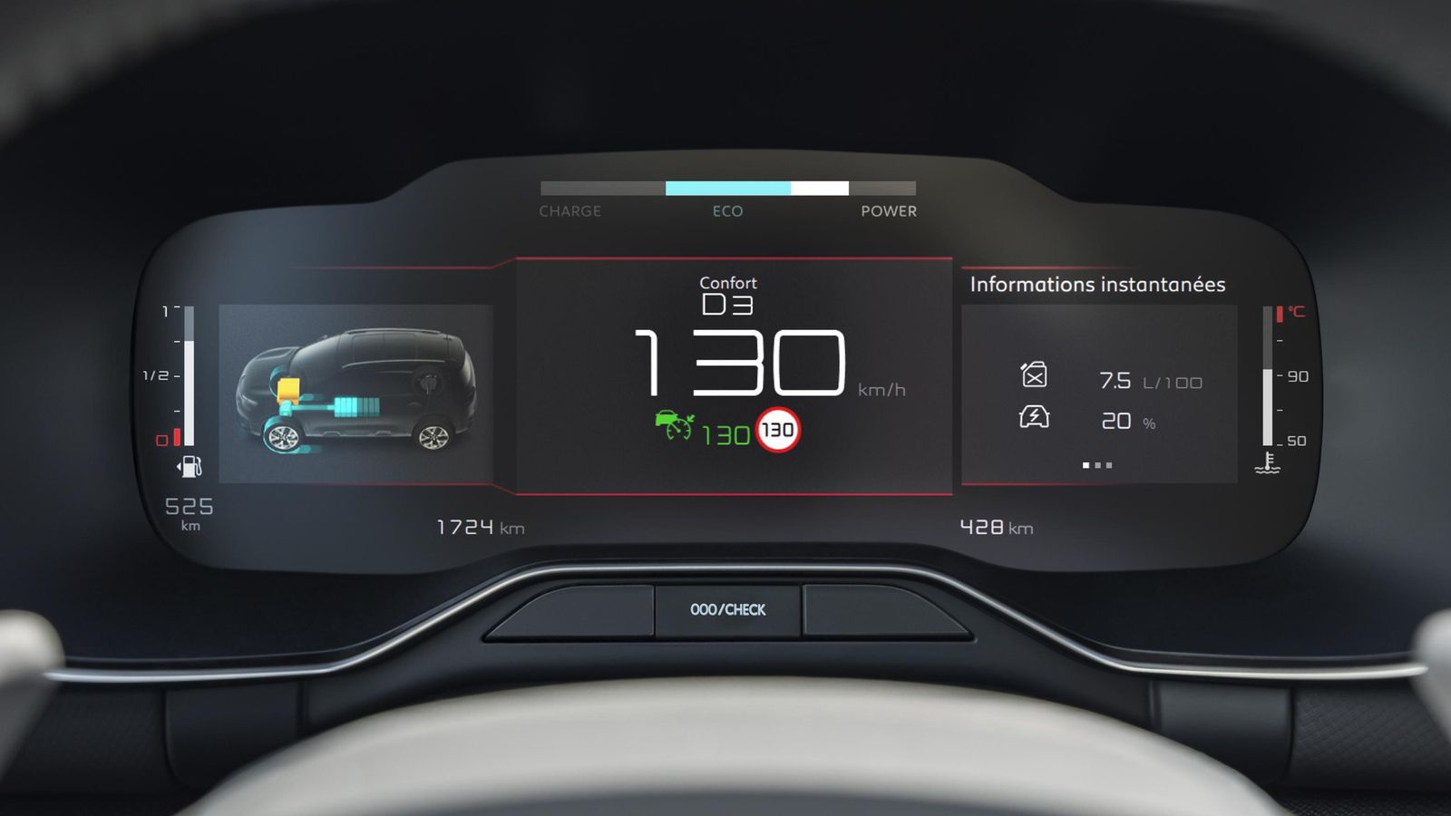 Desde la instrumentación el conductor recibe información sobre en qué momento está trabajando la hibridación.