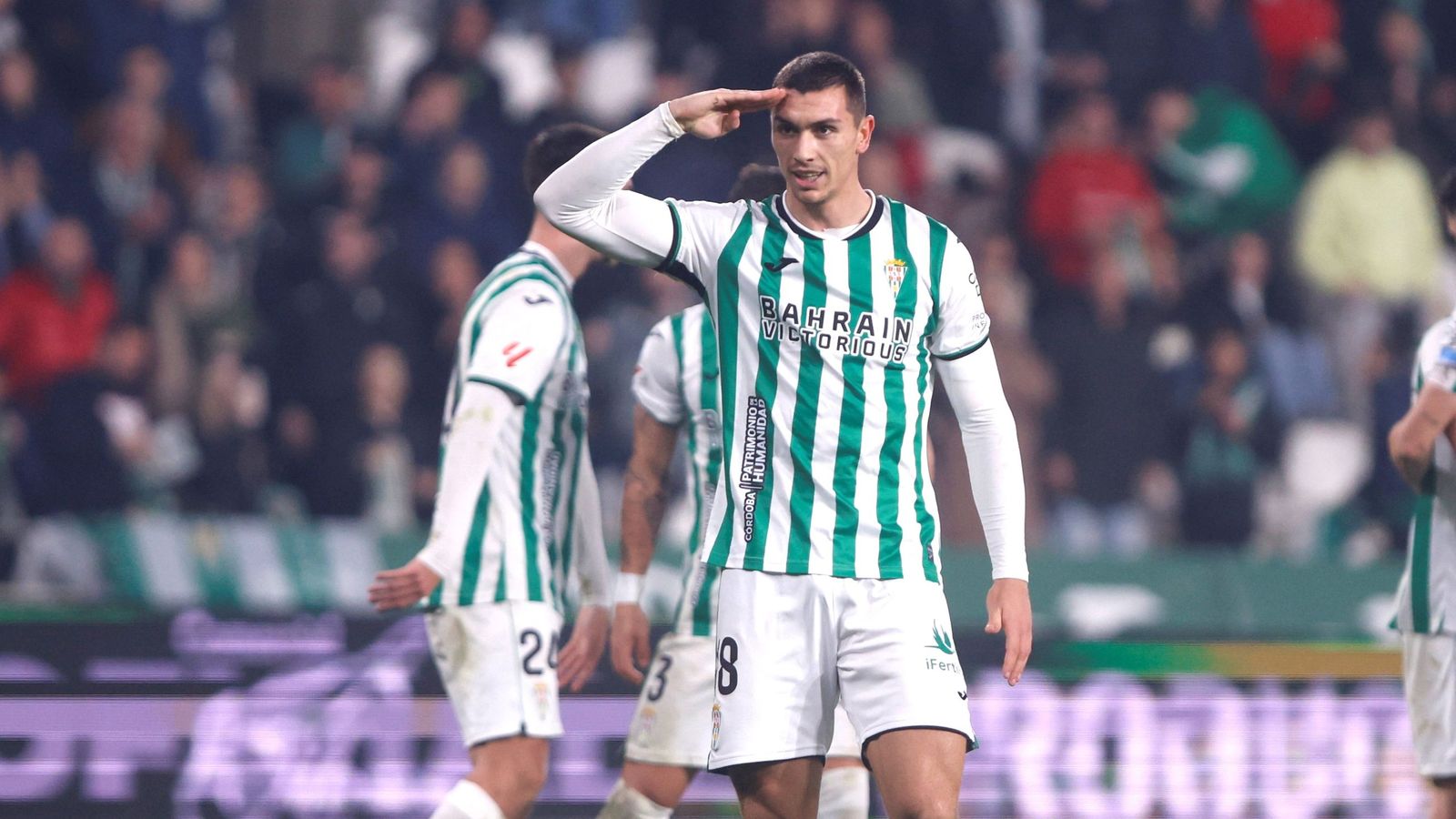 Adri Fuentes celebra su último gol con el Córdoba CF en El Arcángel.