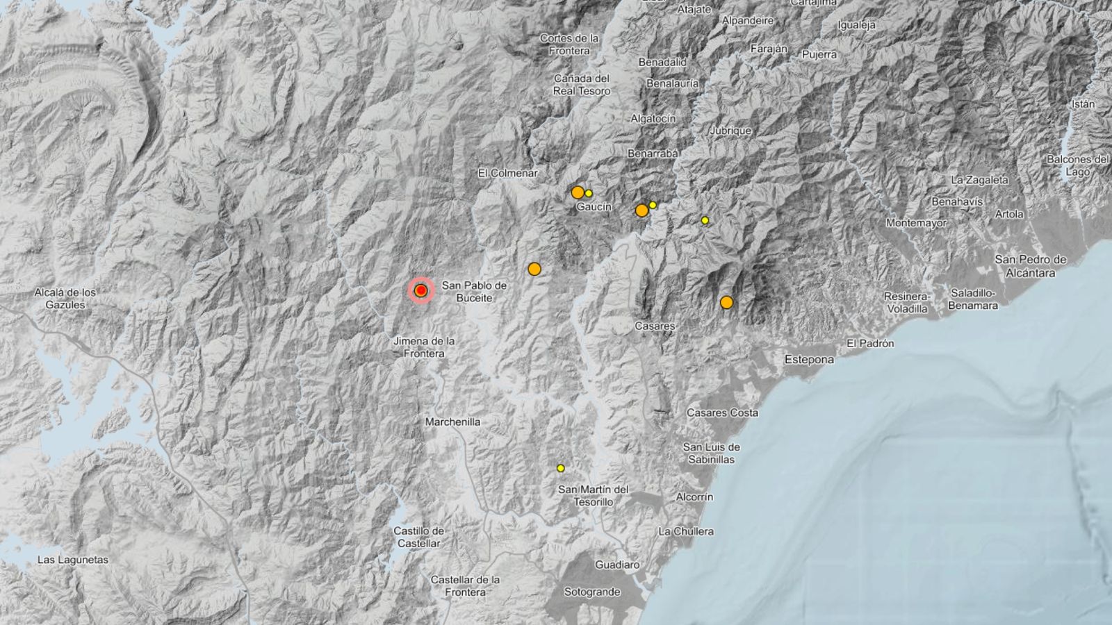 La situación del terremoto registrado al norte de Jimena.