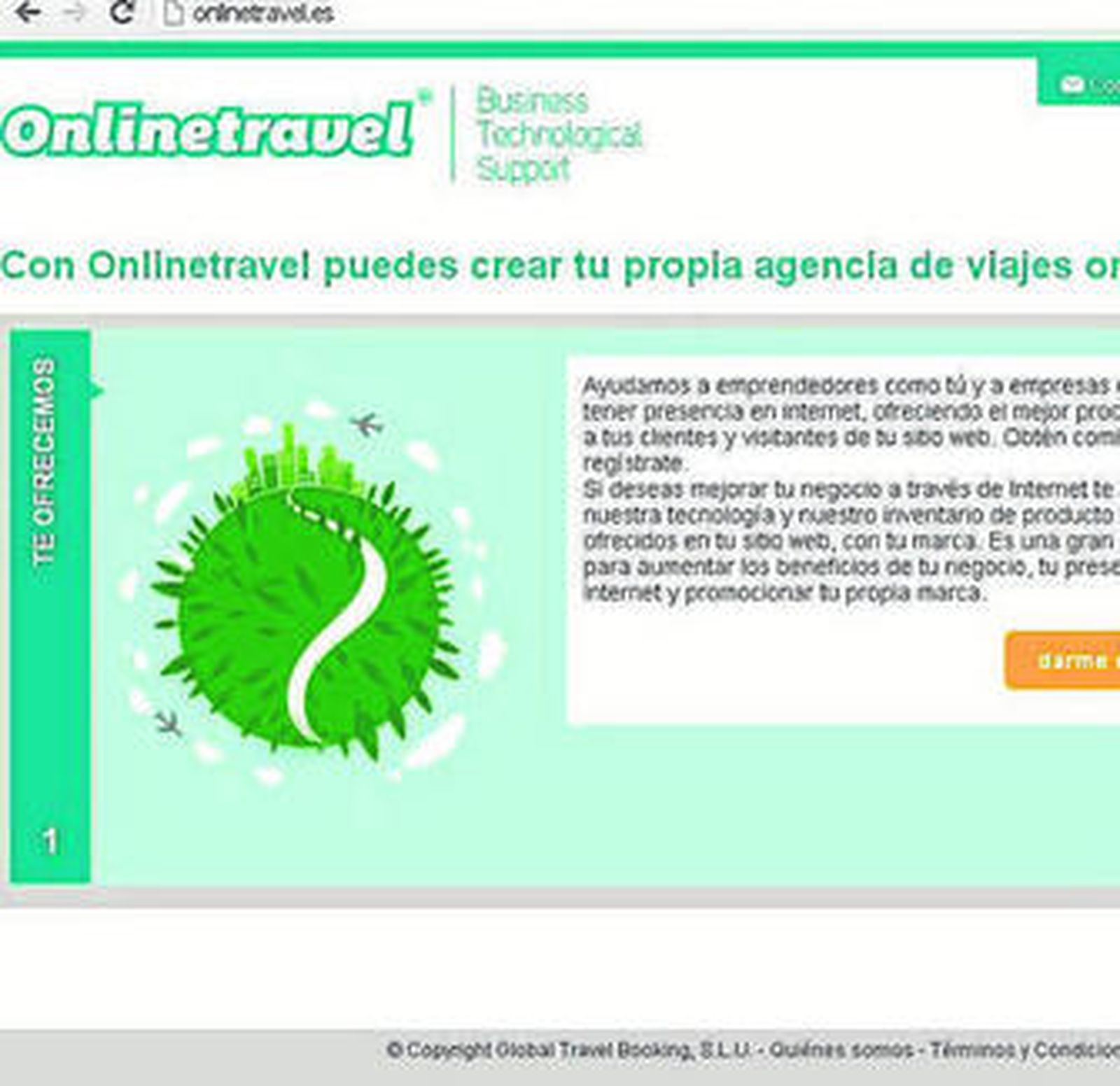 Página de inicio de Onlinetravel.