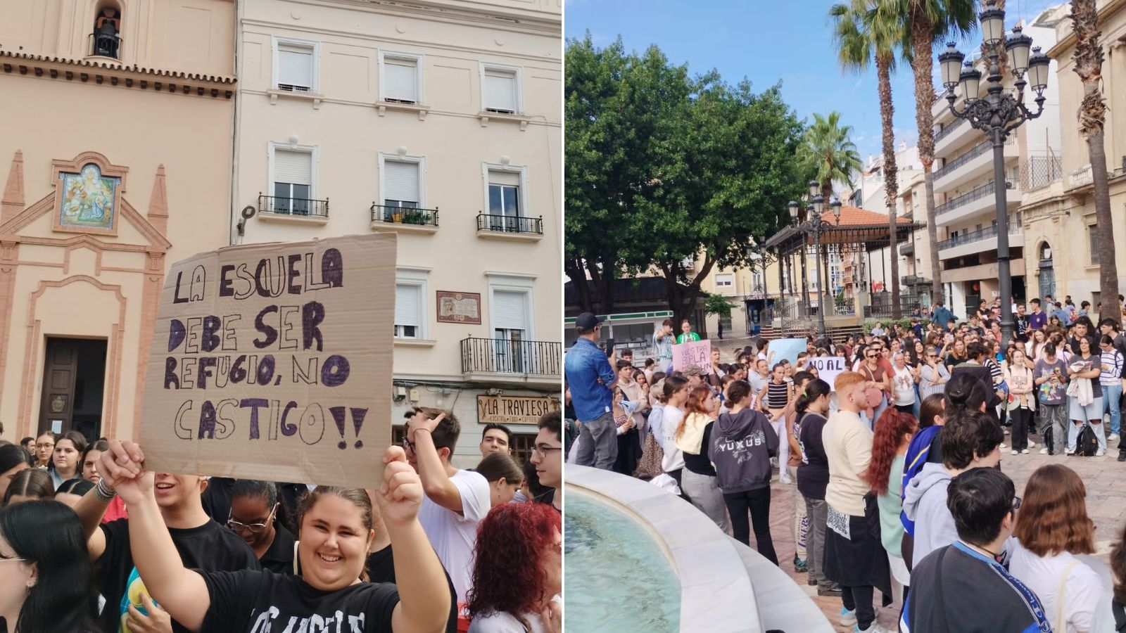El Sindicato de Estudiantes se movilizaba este martes contra el acoso escolar en la Plaza de las Monjas.