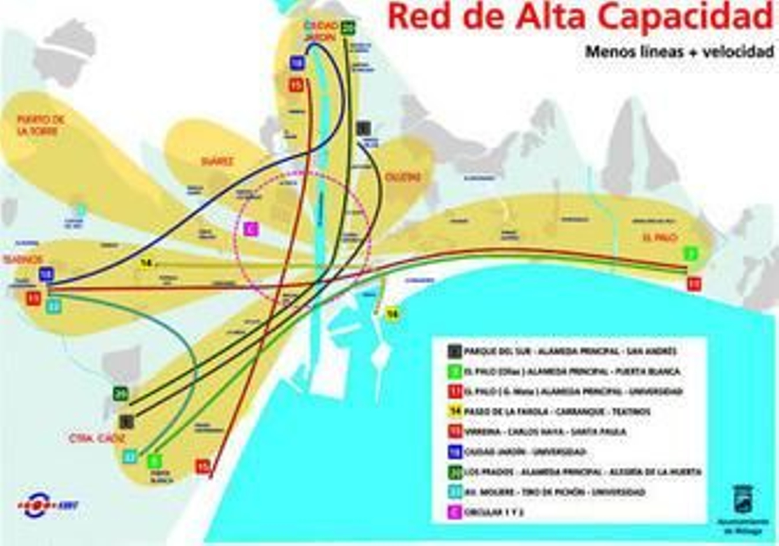 Mapa de la reestructuración de las líneas de autobuses de la EMT.