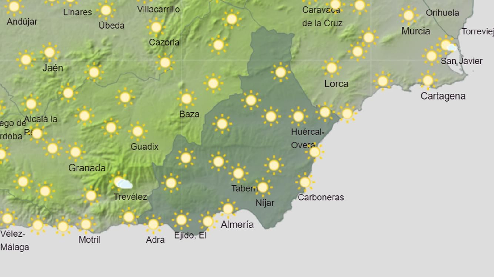 Tiempo previsto el jueves 12 de octubre en Almería.