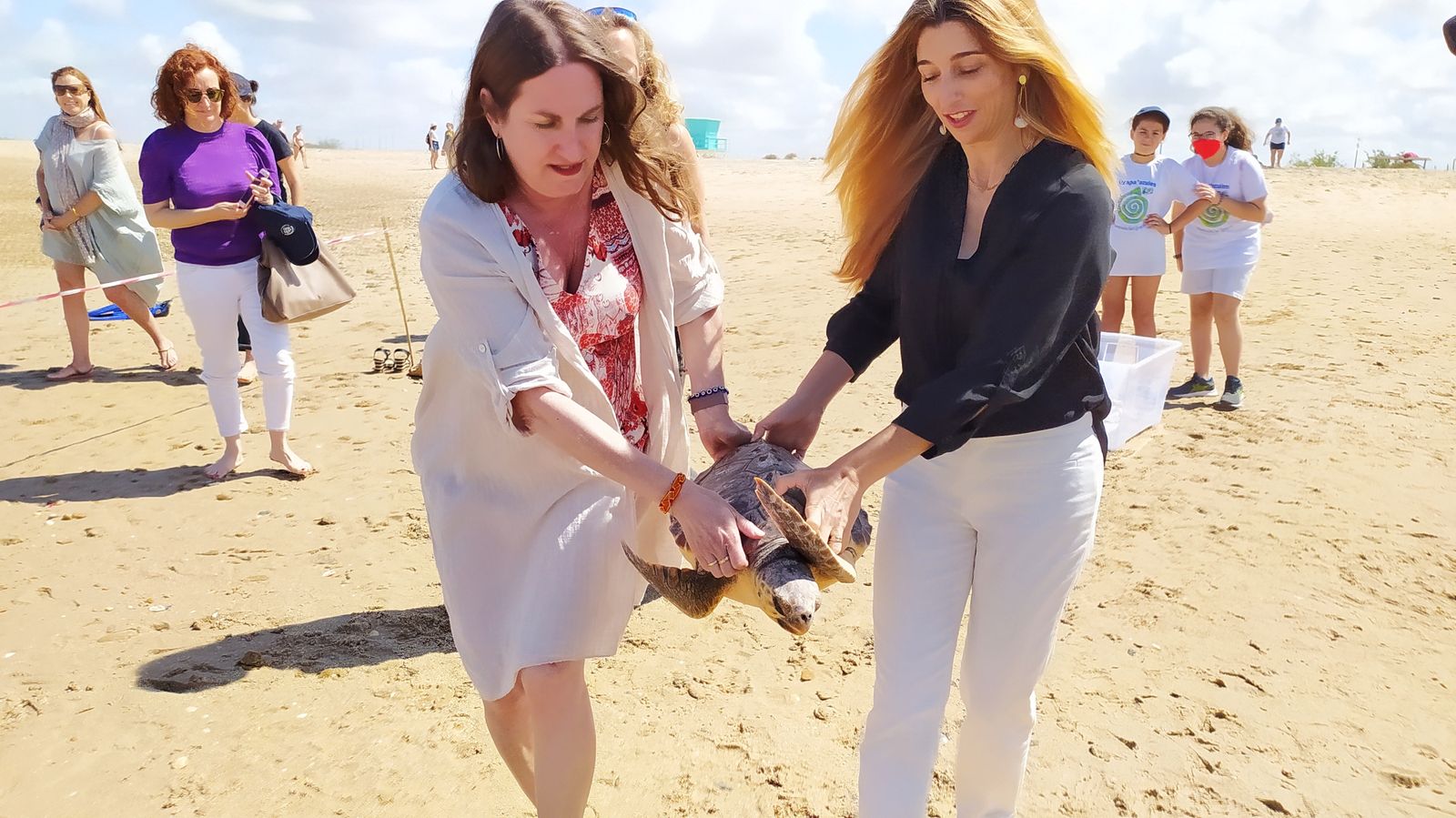 Suelta de tortugas marinas en la playa de Camposoto