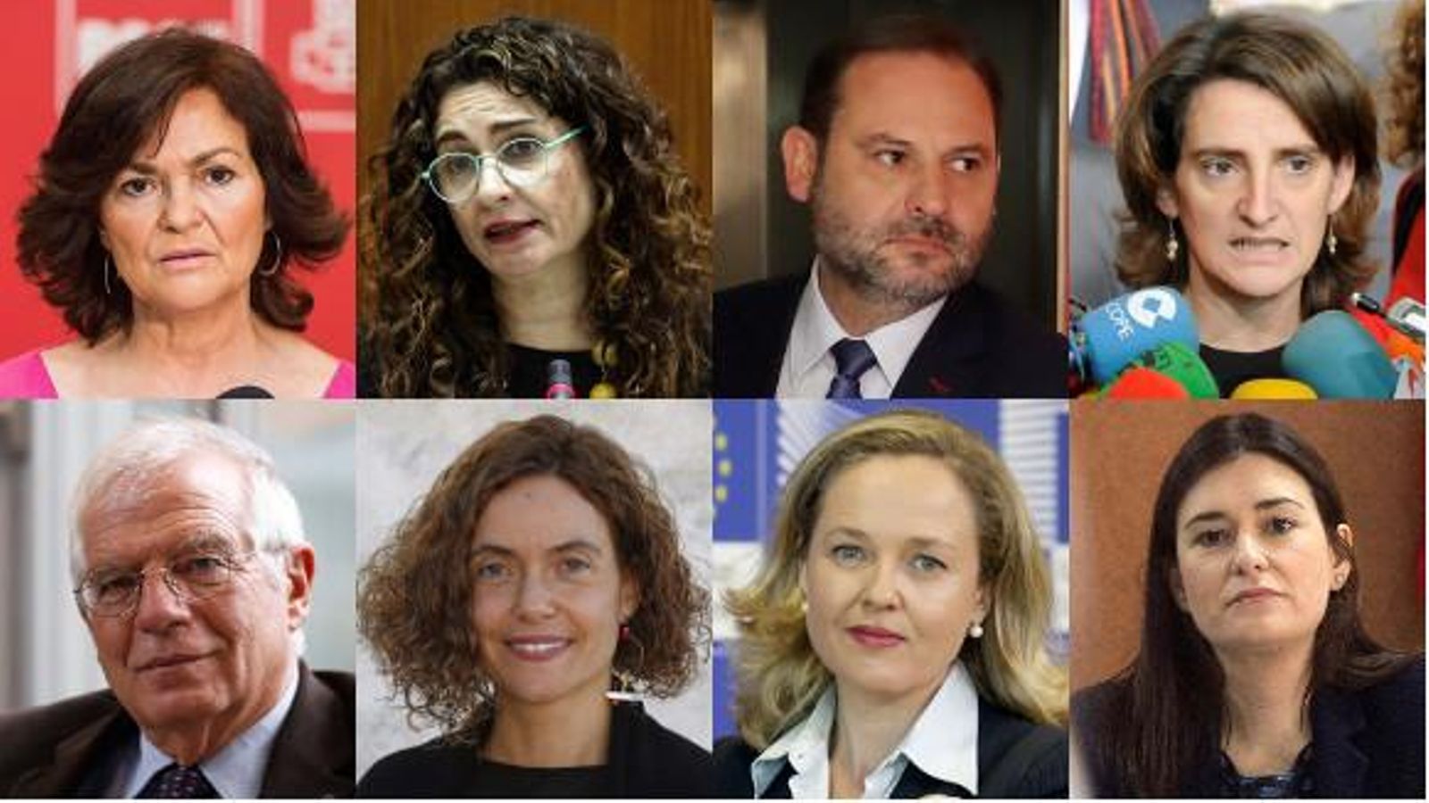 Carmen Calvo, María Jesús Montero, José Luis Ábalos, Teresa Ribera, Josep Borrell, Nadia Calviño, Meritxell Batet y Carmen Montón.