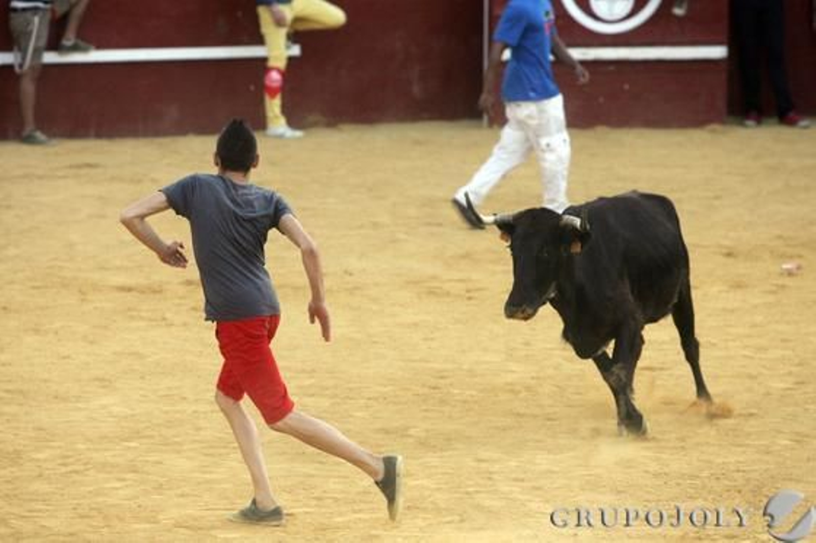 La vaquilla persiguiendo a uno de los jóvenes participantes

Foto: José María Quiñones