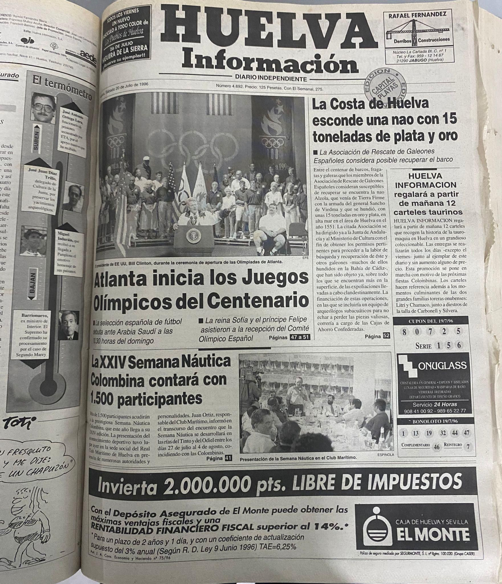 Portada del periódico el 20 de julio de 1996