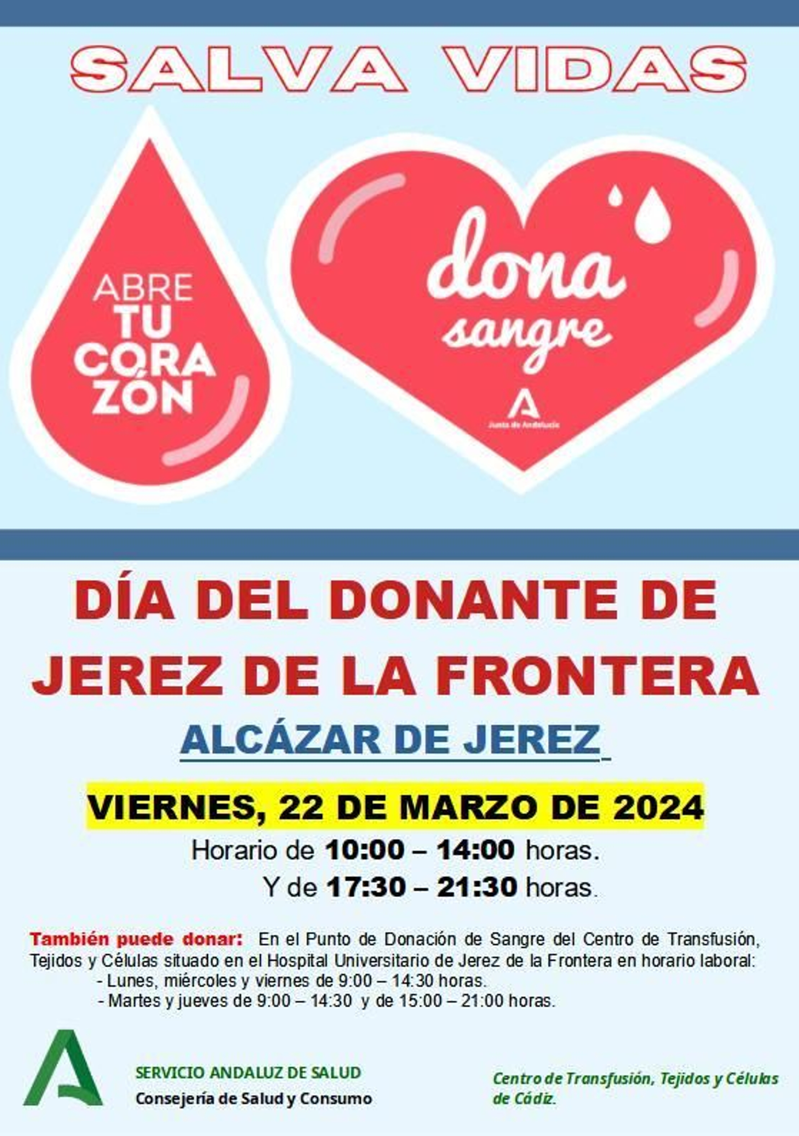 Cartel de la colecta especial de sangre en el Alcázar de Jerez