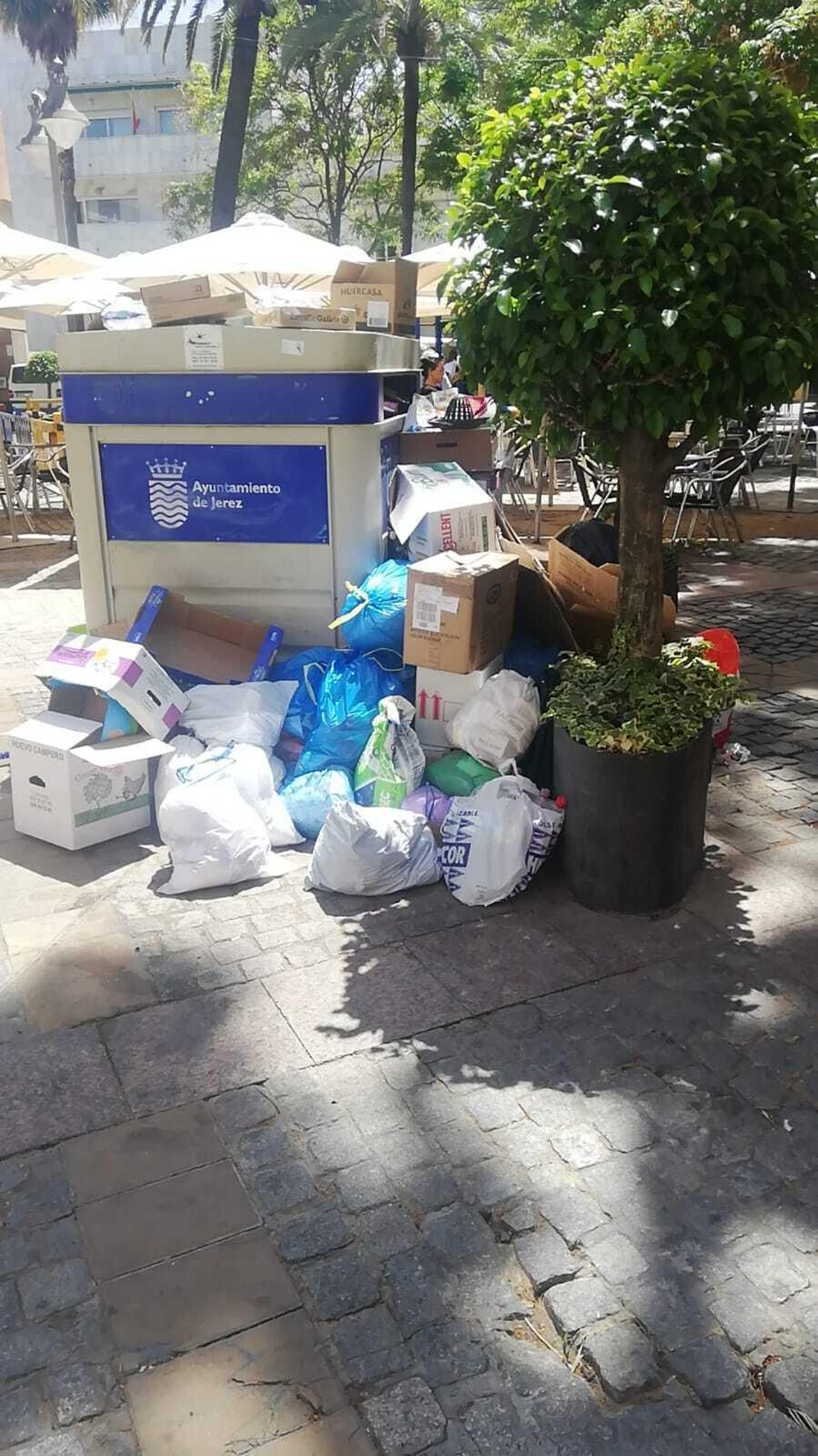 Un contenedor este viernes en la plaza del Progreso.