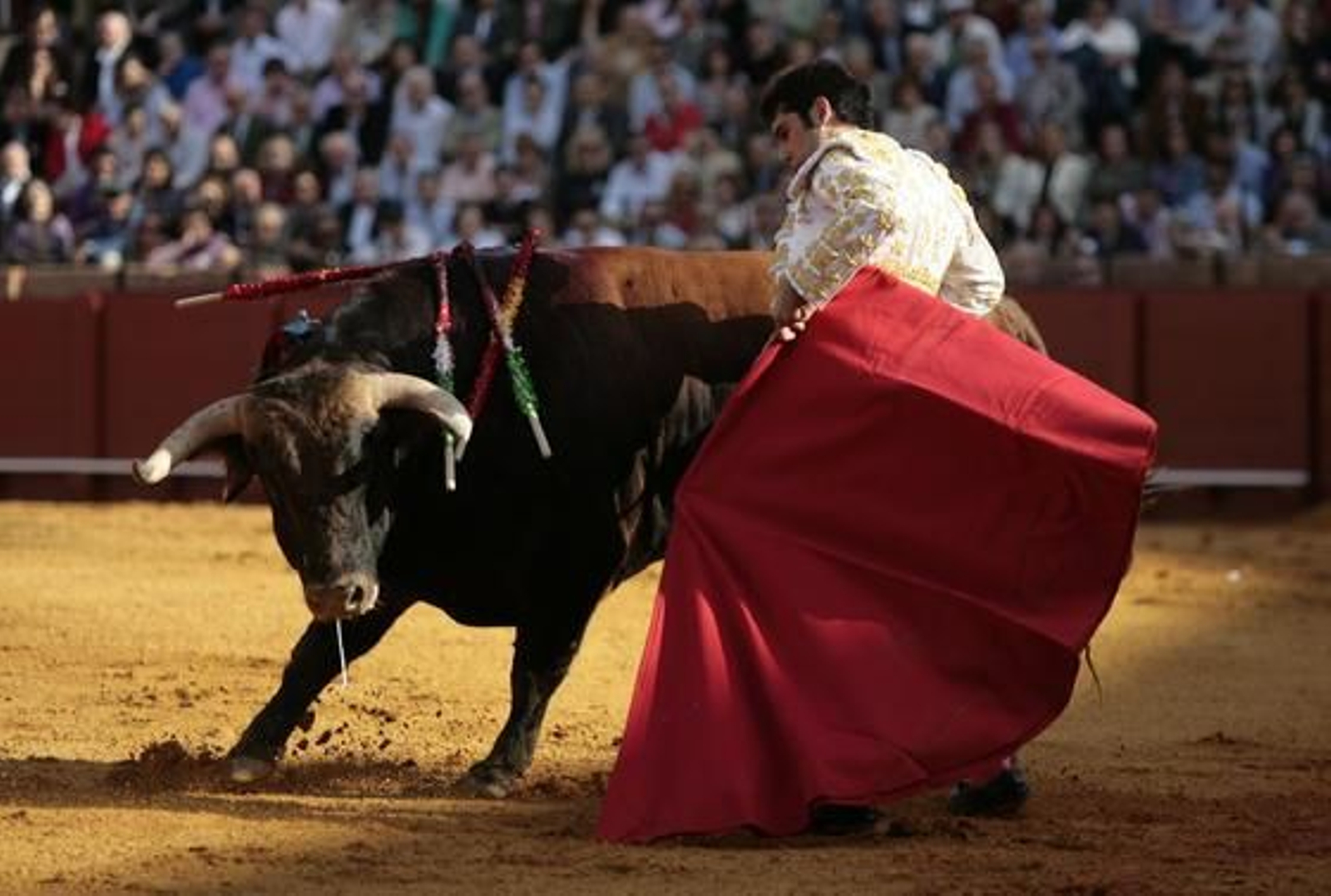 El viento jugó en su contra en el manejo de la muleta. 

Foto: Juan Carlos Muñoz