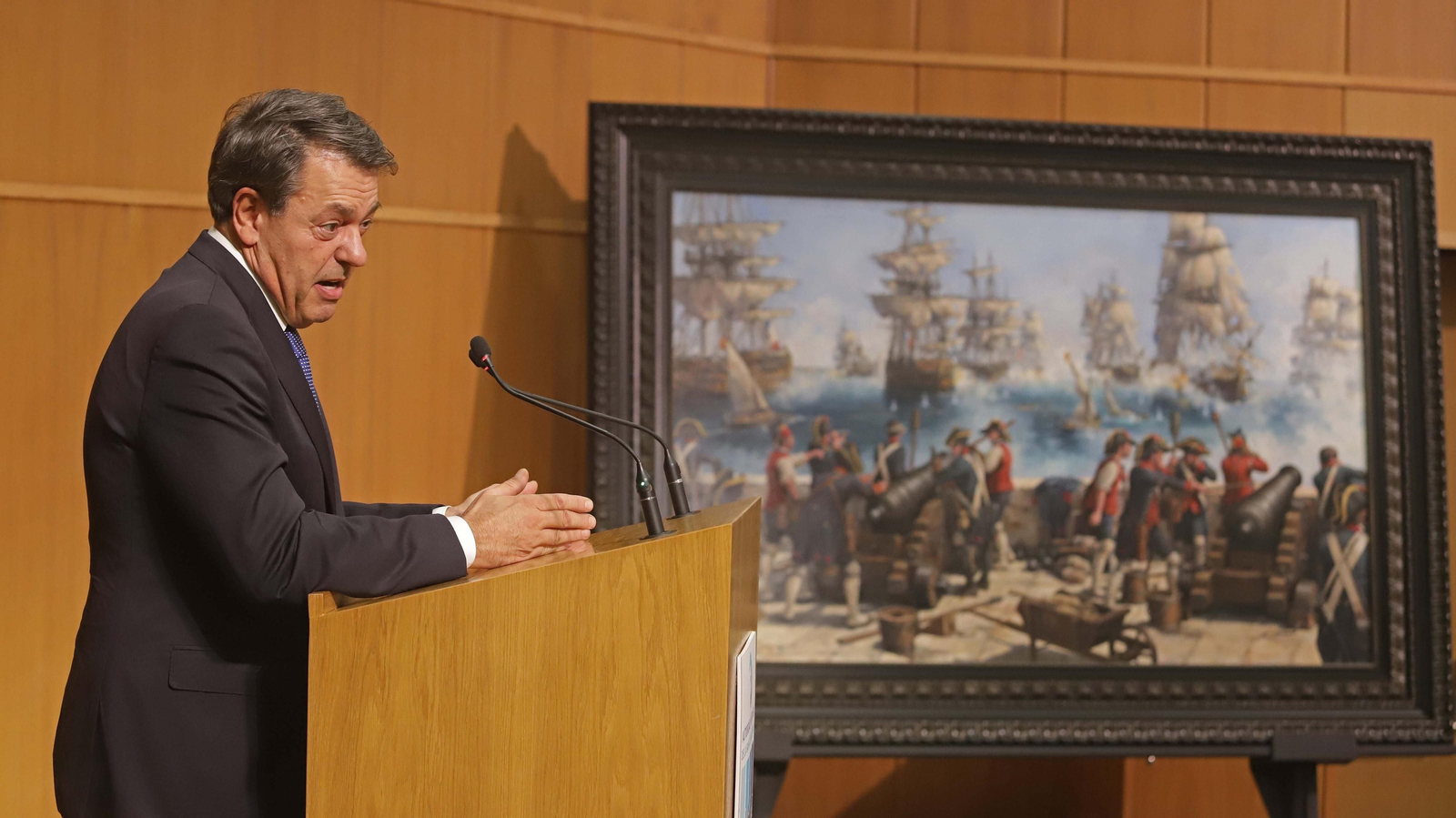 Fotos de la presentación del cuadro 'La Batalla de Algeciras' de Augusto Ferrer-Dalmau para el Puerto de Algeciras