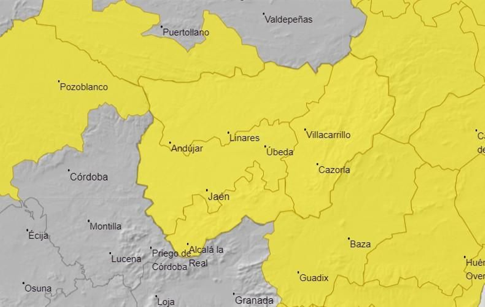 Alerta amarilla en Jaén con lluvias y tormentas.