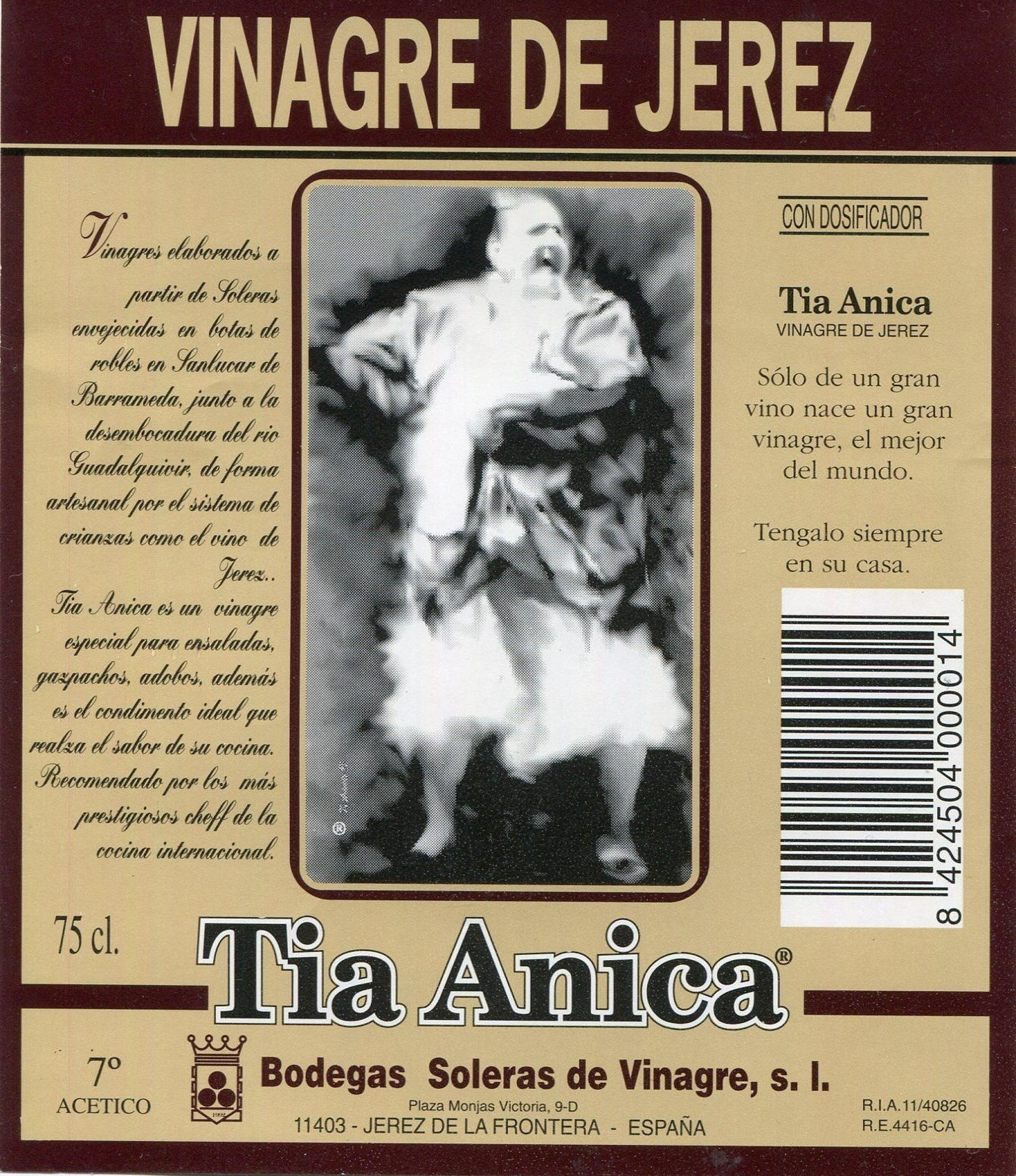Etiqueta del vinagre Tía Anica.
