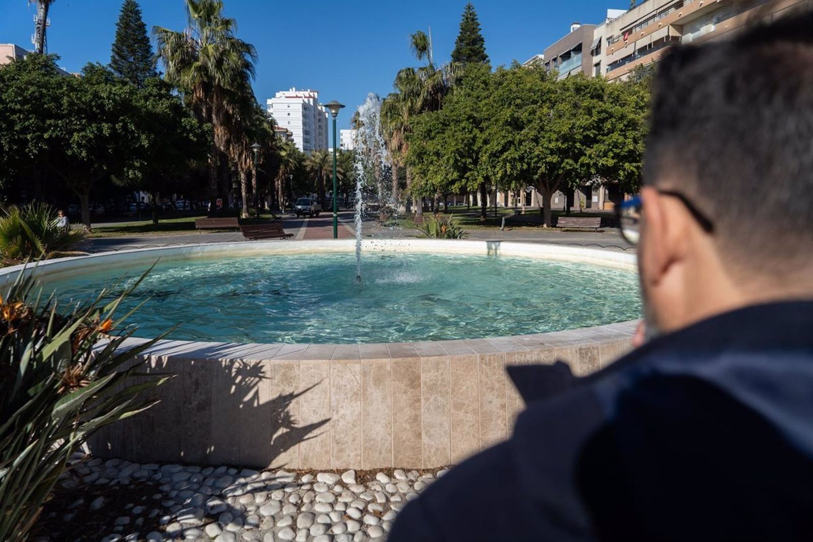 Una de las fuentes ornamentales remodelada