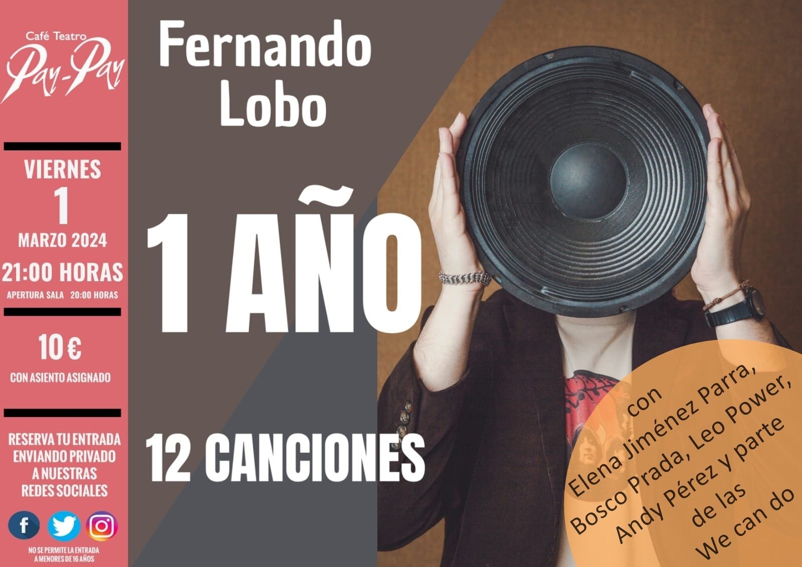 Cartel de la actuación del músico Fernando Lobo en el Café teatro Pay-Pay.