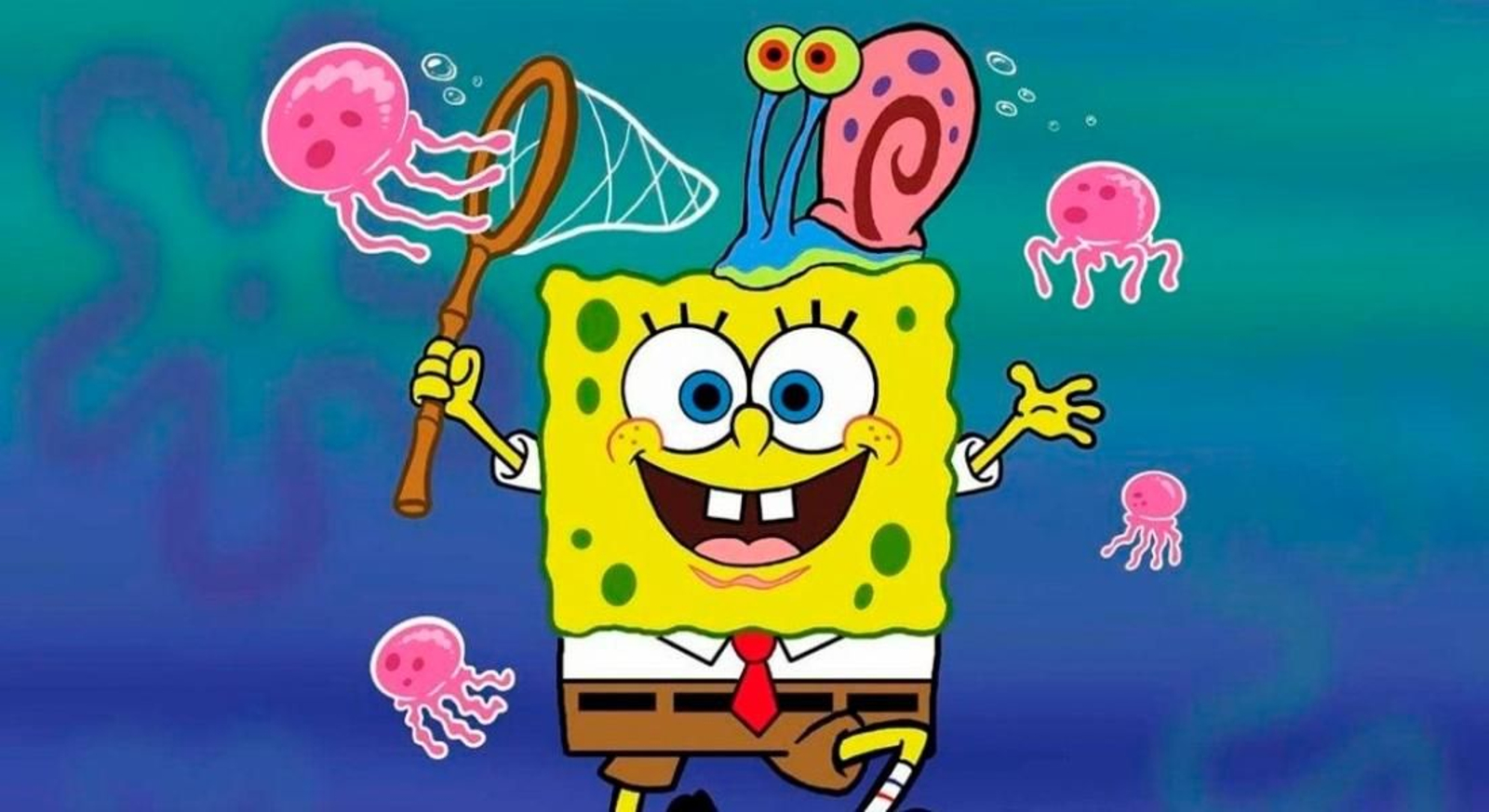 Bob Esponja, que vive en una piña en el fondo del mar, y su mascota Gary