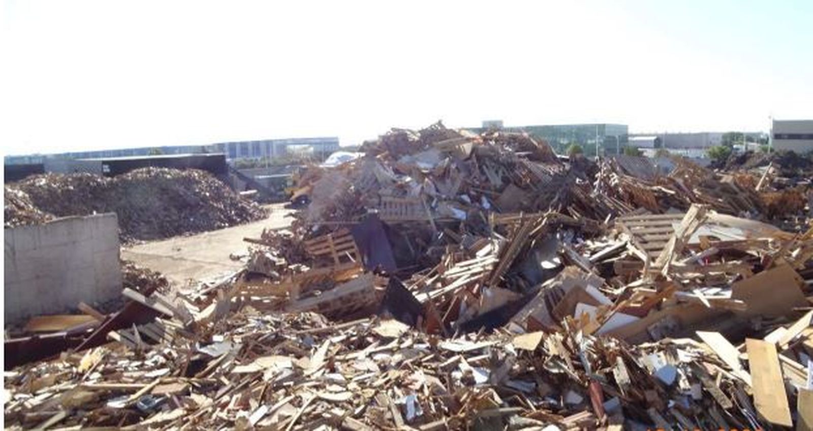 Una imagen de la acumulación de madera en la empresa denunciada.