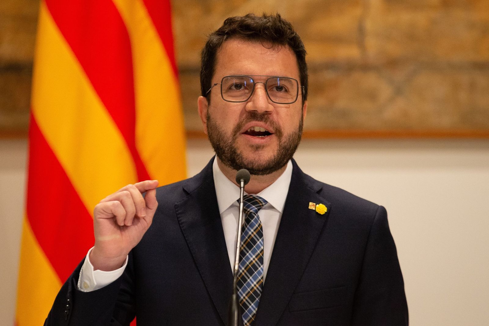 El presidente de la Generalitat, Pere Aragonès, en una comparecencia ante la prensa este jueves.