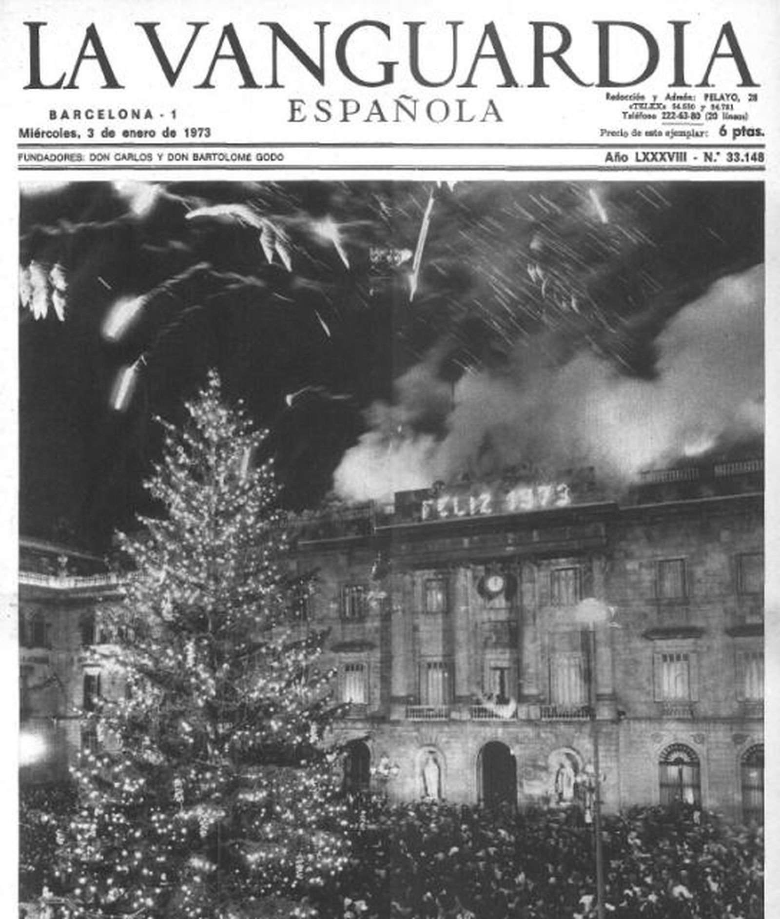 Portada de 'La Vanguardia' con el recibimiento al año nuevo 1973