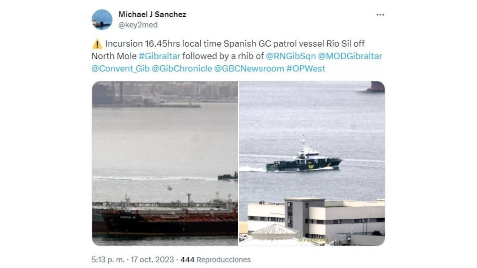 Una embarcación de la Guardia Civil patrulla en aguas cercanas a Gibraltar