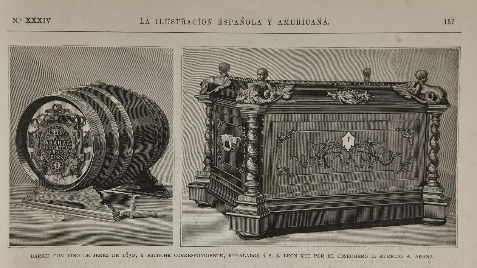 Obsequio de un barril de moscatel y su estuche para el Papa León XIII.