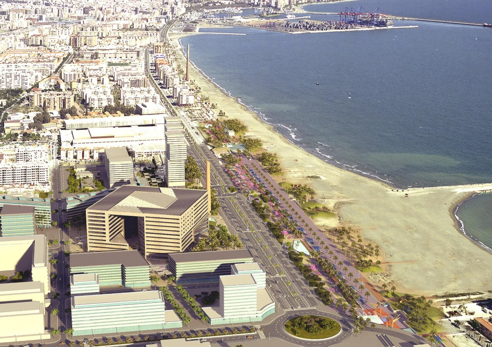 Infografía del diseño previsto para la bautizada como Nueva Acera de la Marina, en el suelo de la Térmica. Infografía del diseño previsto para la bautizada como Nueva Acera de la Marina, en el suelo de la Térmica.