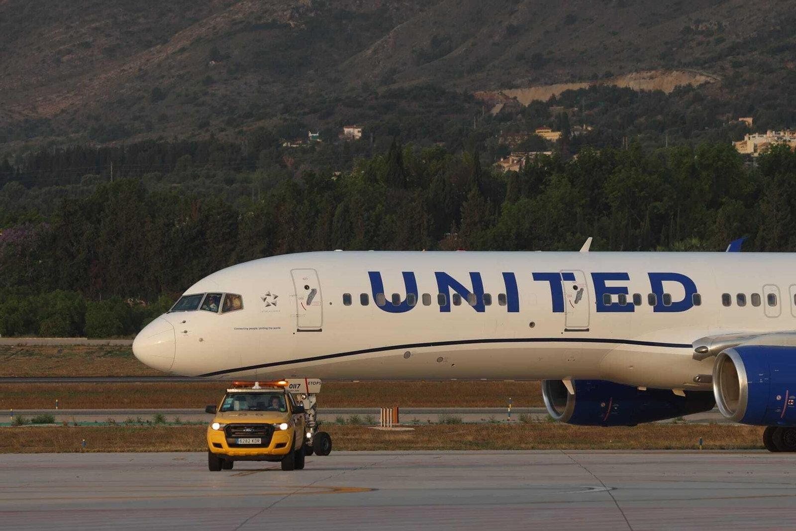 La llegada del primer vuelo de United Airlines a Málaga desde Nueva York.
