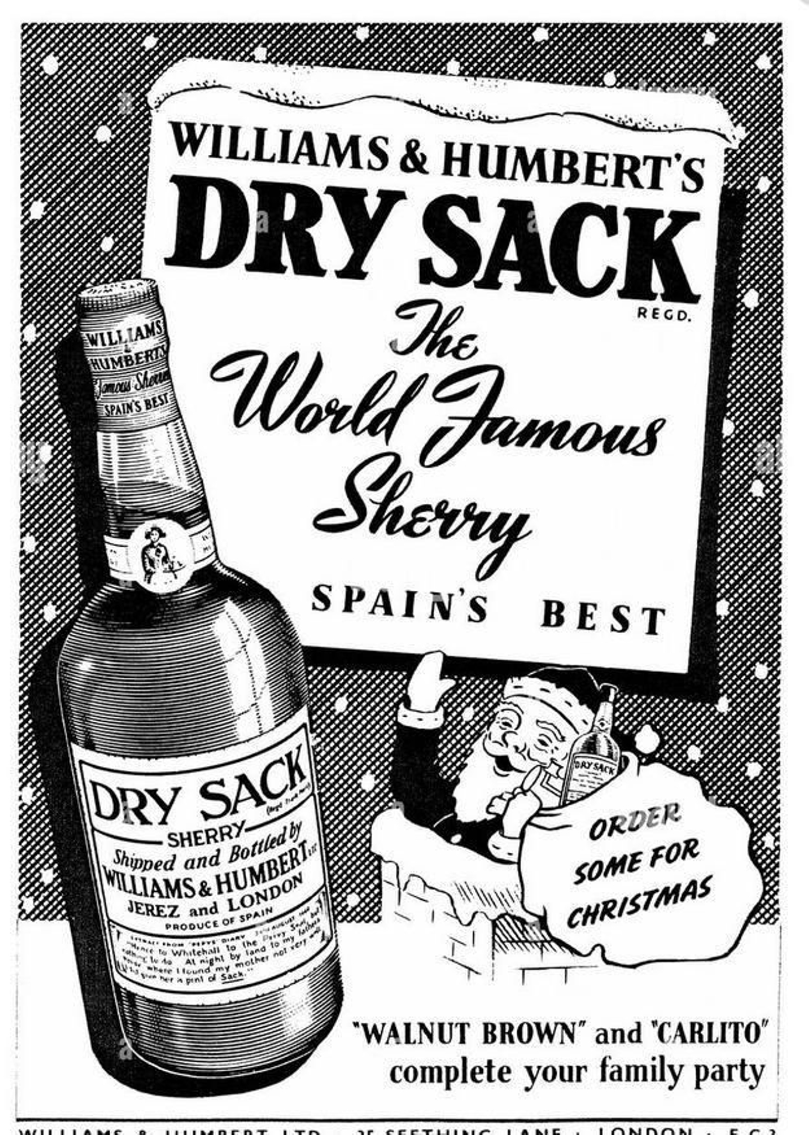 Publicidad de Wiliams & Humbert para la Navidad de 1954.
