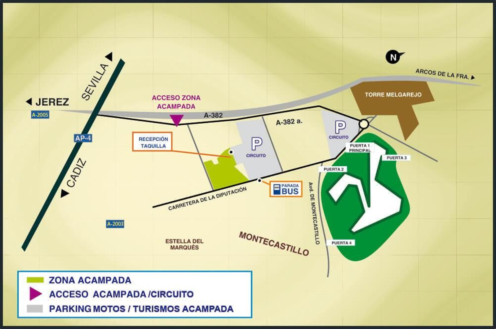 Situación de la Zona de Acampada Oficial en el Circuito de Jerez para el Mundial de Motos 2022.