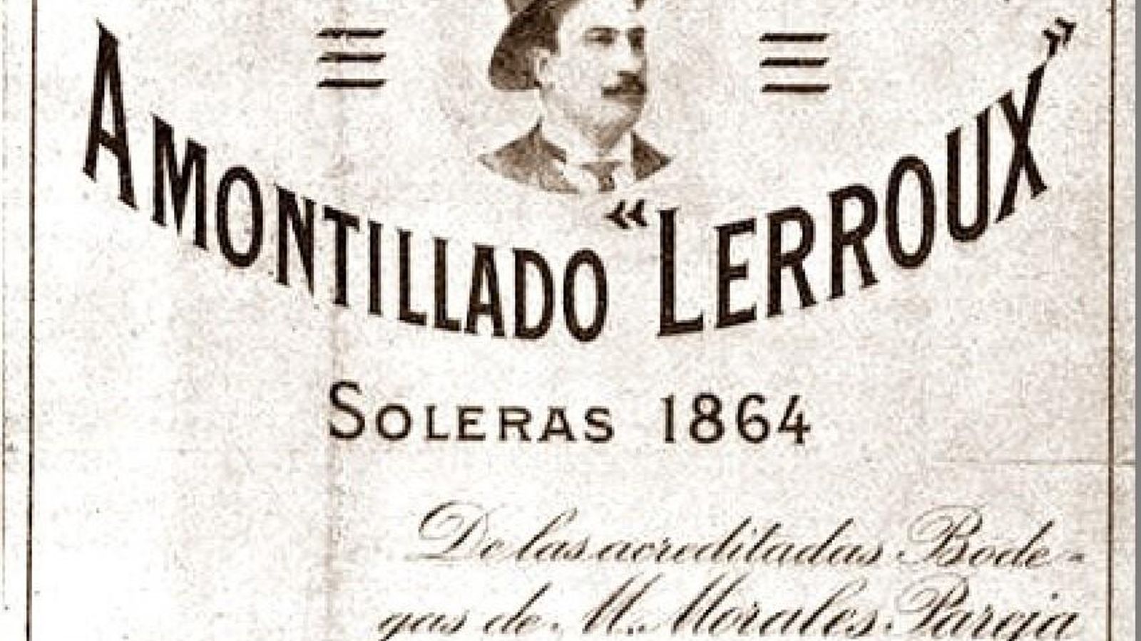 Etiqueta de las bodegas M. Morales Pareja con el rostro de Lerroux.