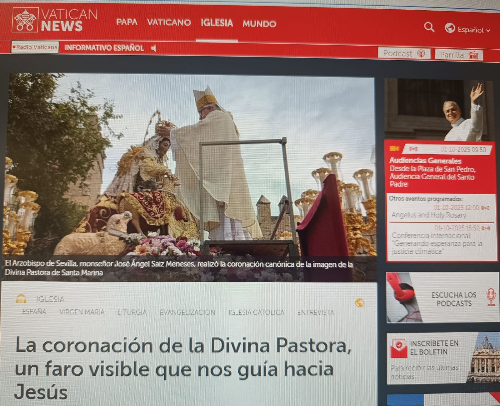La crónica de 'Vatican News' sobre la coronación de la Divina Pastora.