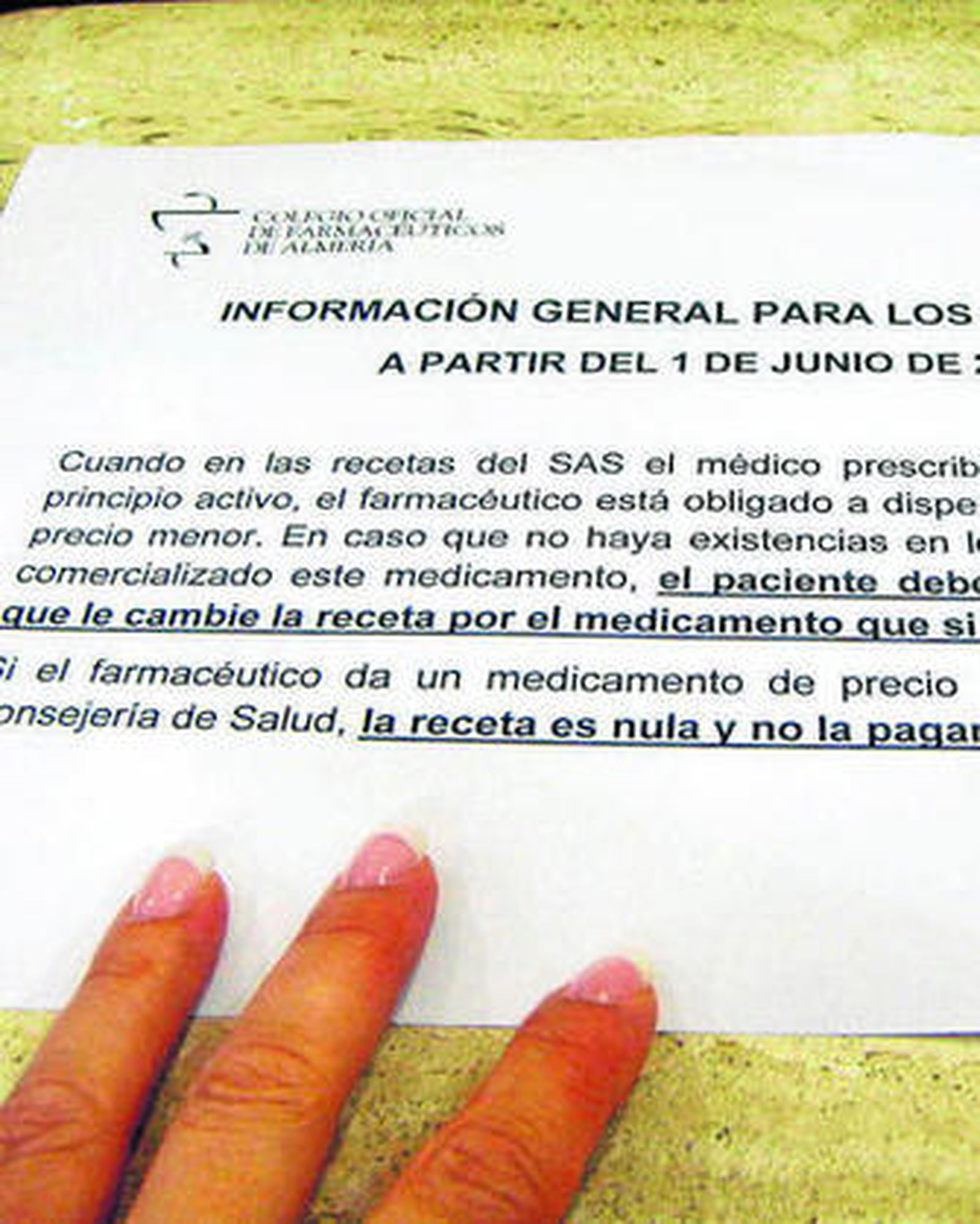 Comunicado que el Colegio de Farmacia ha enviado a las boticas.